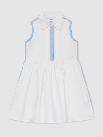 Reiss White Odela 9-13 yrs Cotton Contrast-Trim Collared Dress image 2
