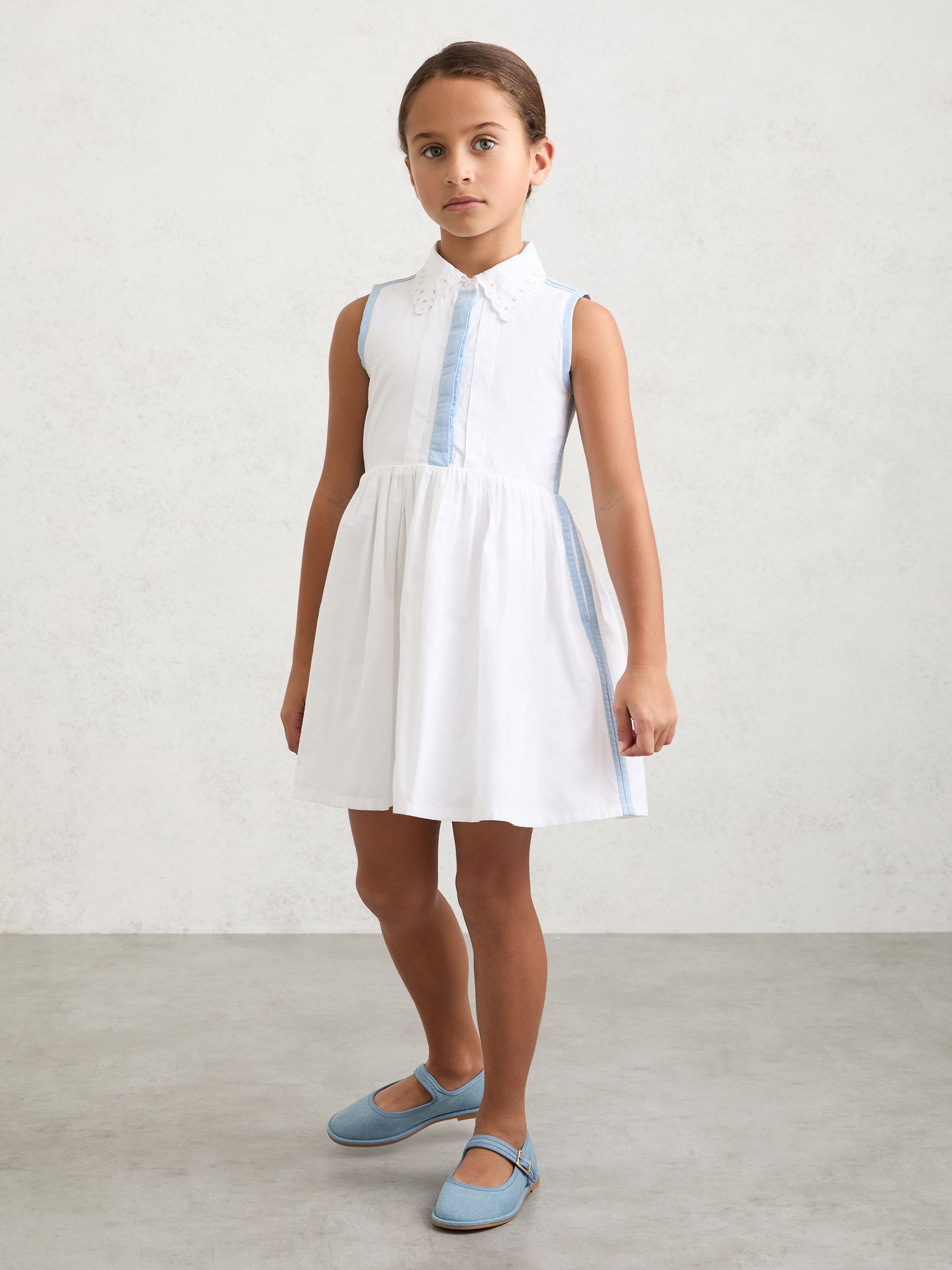 Reiss White Odela 9-13 yrs Cotton Contrast-Trim Collared Dress image 3