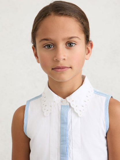Reiss White Odela 9-13 yrs Cotton Contrast-Trim Collared Dress image 1