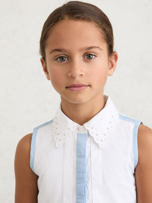 Reiss White Odela 9-13 yrs Cotton Contrast-Trim Collared Dress image 1