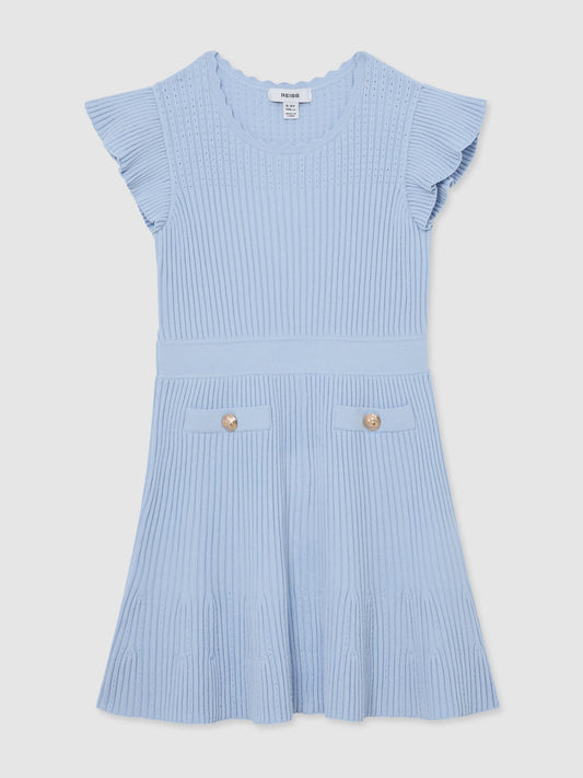 Reiss Pale Blue Miriam 3-9 yrs Pointelle-Knit Ribbed Dress image 2