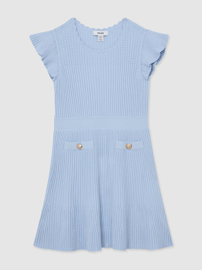 Reiss Pale Blue Miriam 3-9 yrs Pointelle-Knit Ribbed Dress image 2