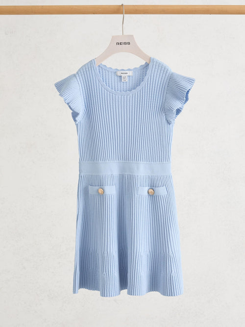 Reiss Pale Blue Miriam 3-9 yrs Pointelle-Knit Ribbed Dress image 1