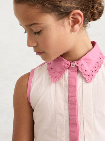 Reiss Light Pink Odela 3-9 yrs Cotton Contrast-Trim Collared Dress image 3