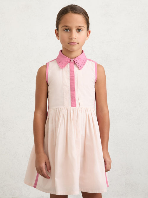 Reiss Light Pink Odela 3-9 yrs Cotton Contrast-Trim Collared Dress image 1