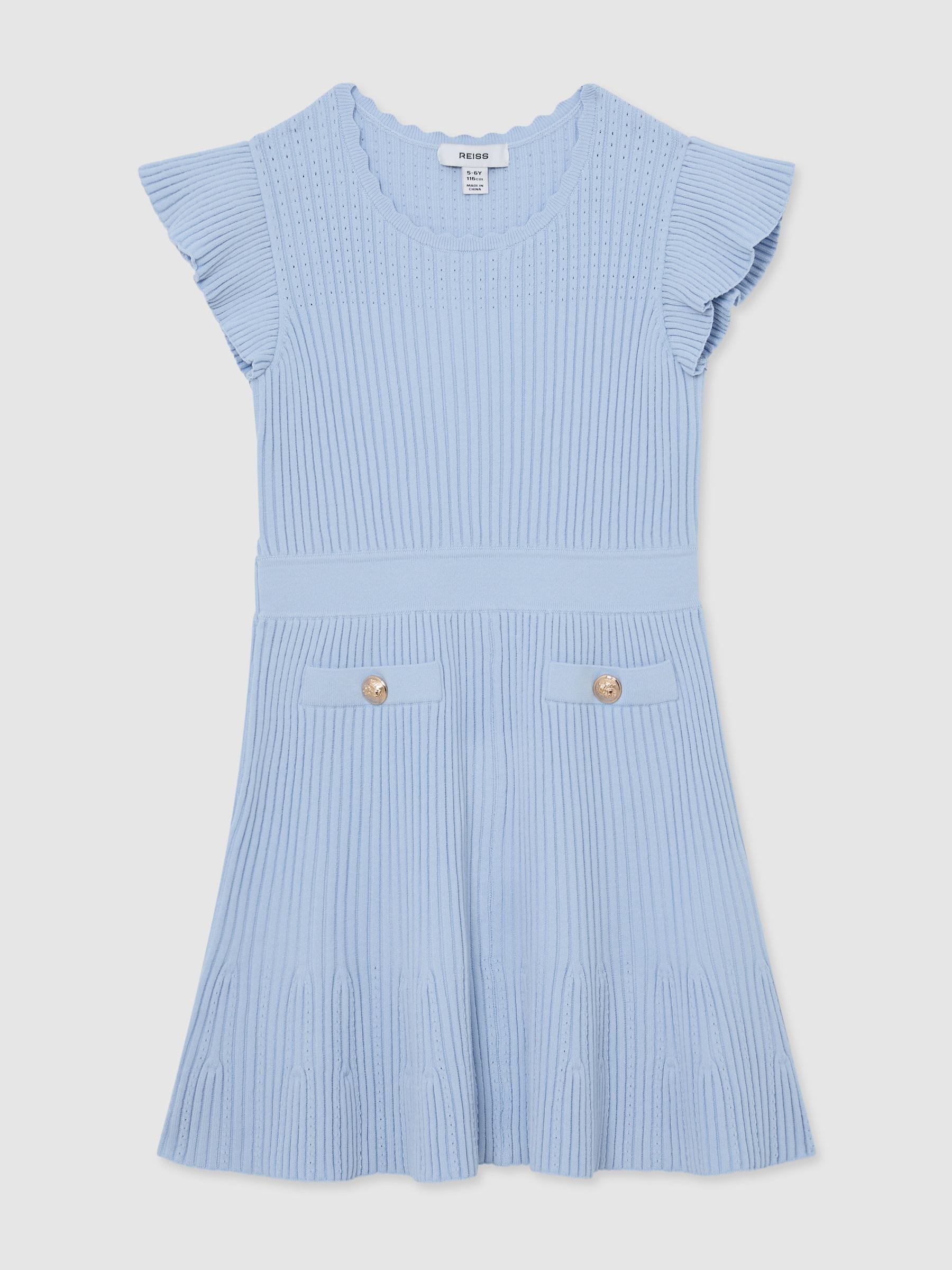 Reiss Pale Blue Miriam 13-14 yrs Pointelle-Knit Ribbed Dress image 1