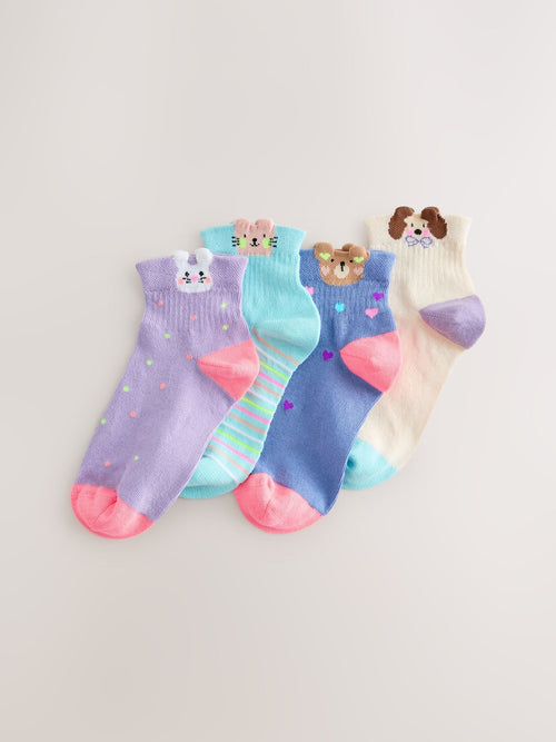 Purple and Blue Cotton Rich Character Mid Length Trainer Socks 4 Pack image 1