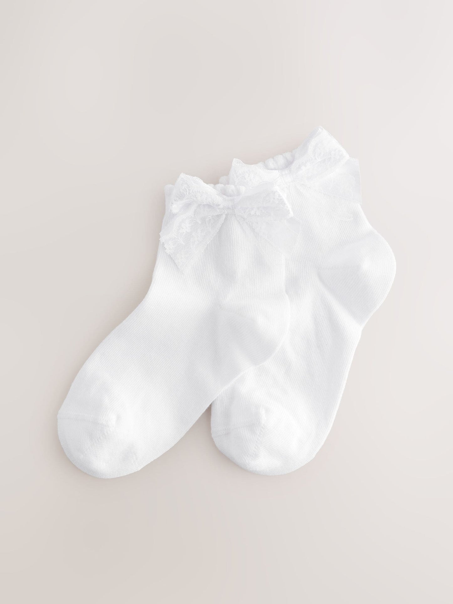 White Cotton Rich Lace Bow Mid Ankle Socks 2 Pack image 1