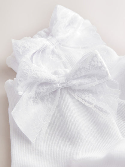 White Cotton Rich Lace Bow Mid Ankle Socks 2 Pack image 2