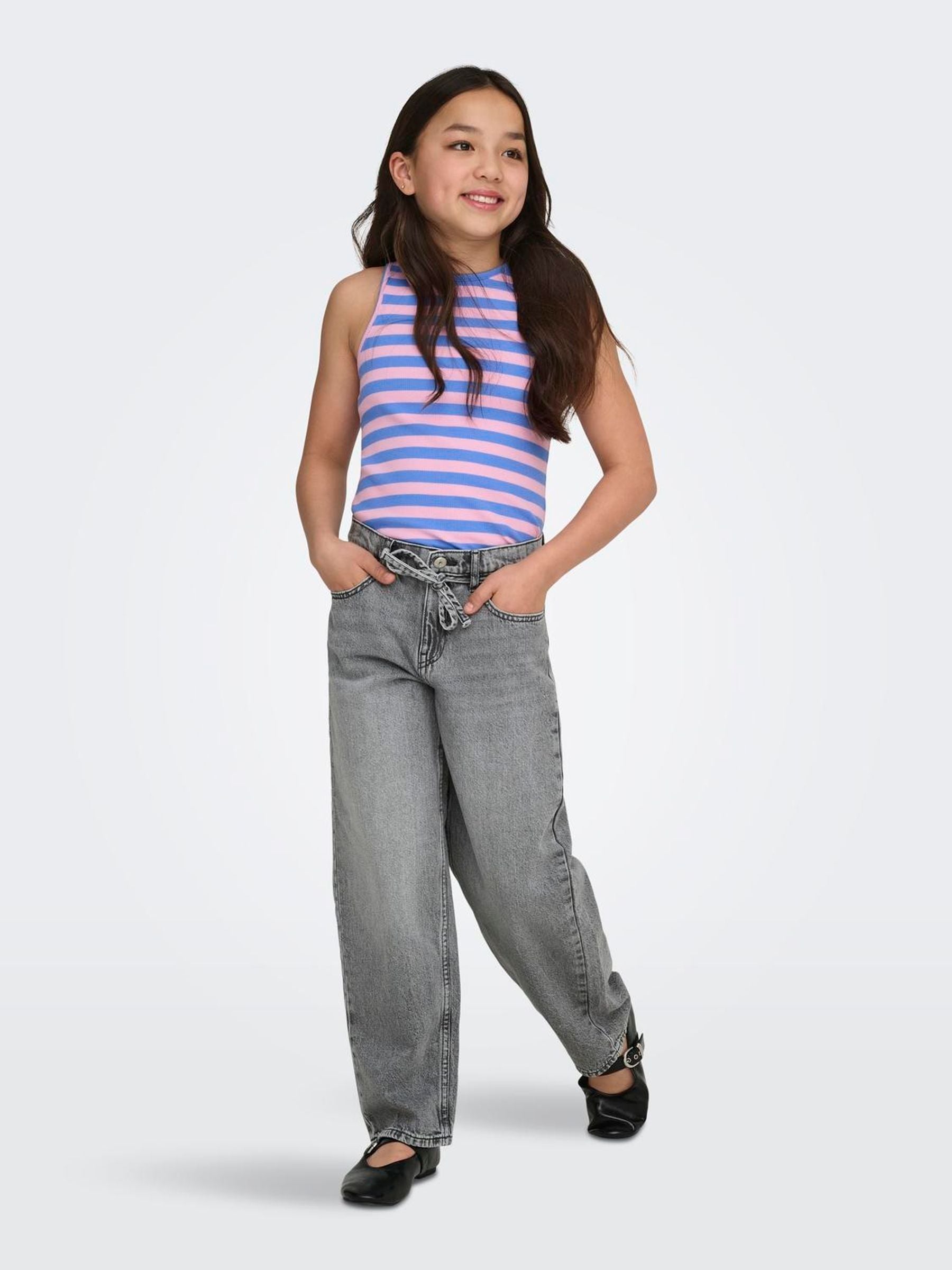 Dsiney Kidz - ONLY KIDS Grey Tie Waist Straight Fit Jeans With Adjustable Waist image 1