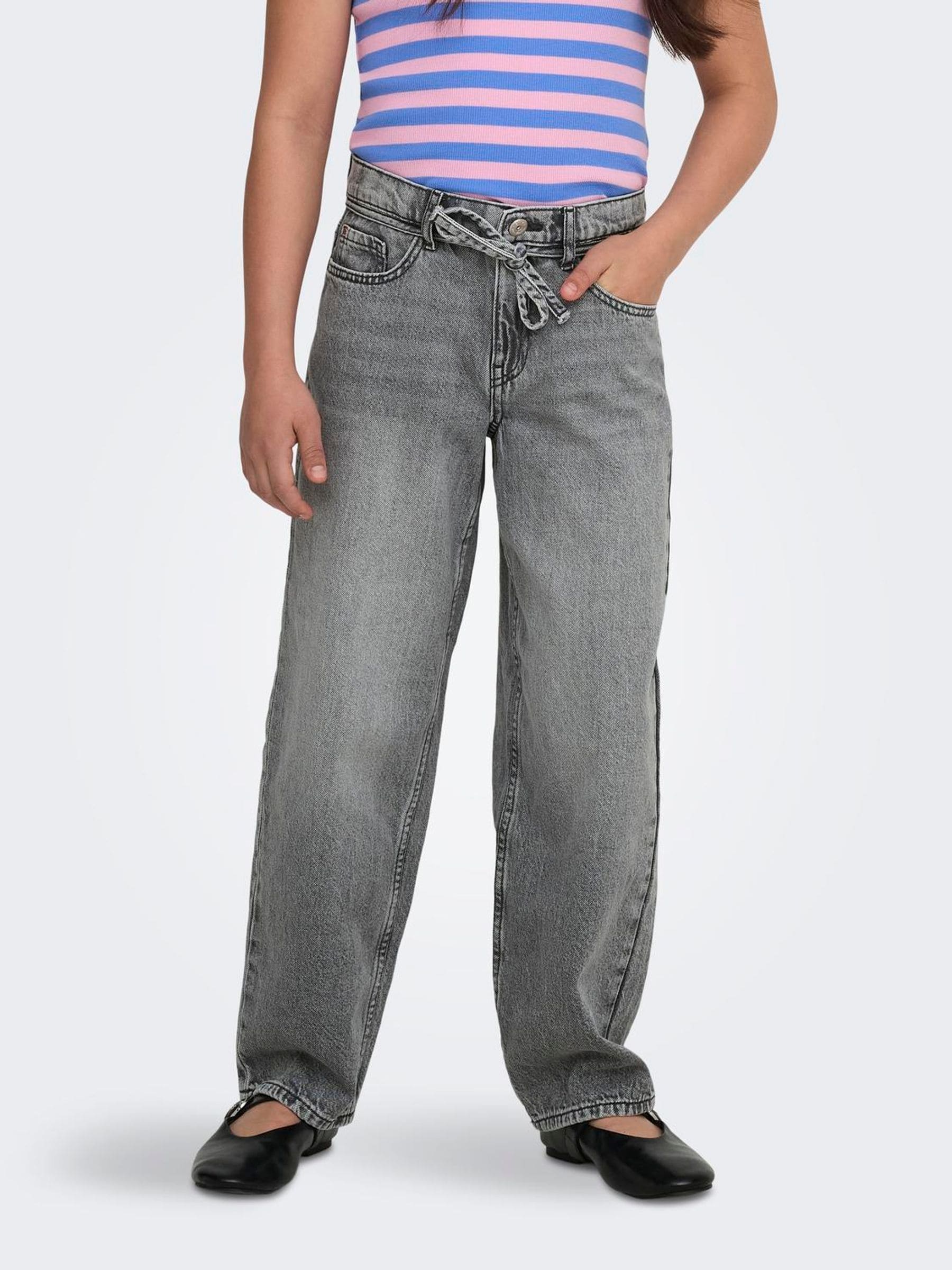 Dsiney Kidz - ONLY KIDS Grey Tie Waist Straight Fit Jeans With Adjustable Waist image 2