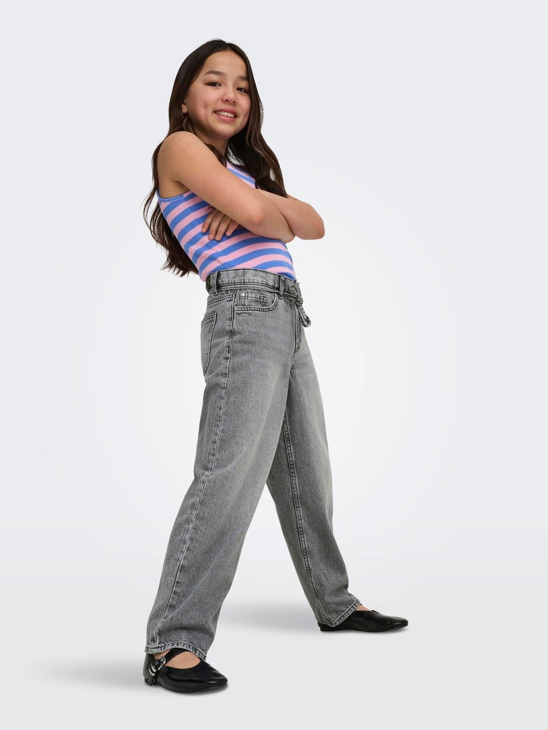 Dsiney Kidz - ONLY KIDS Grey Tie Waist Straight Fit Jeans With Adjustable Waist image 3