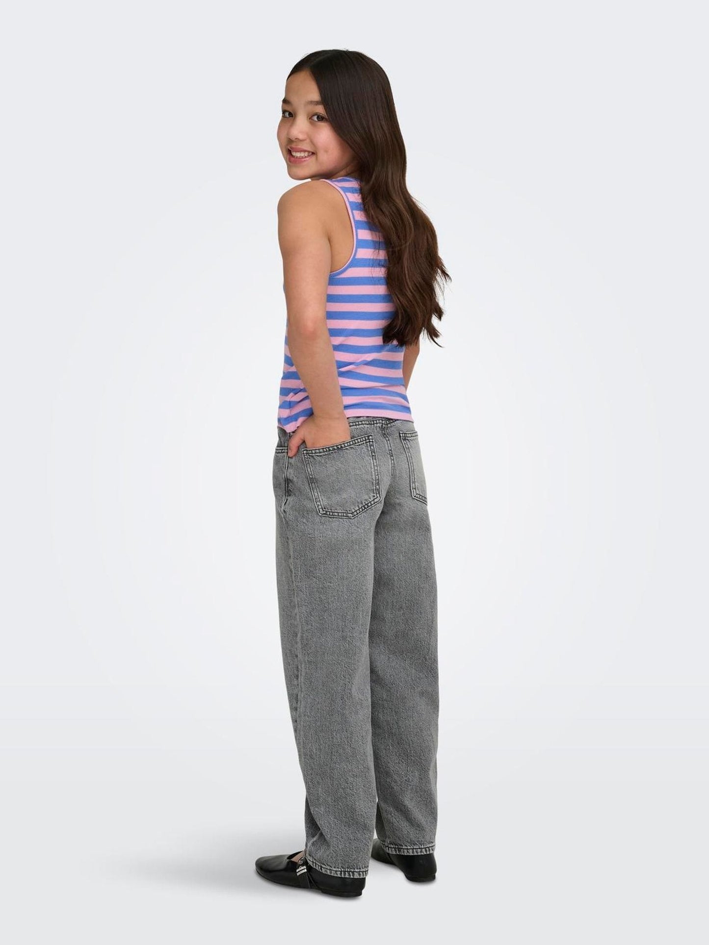 Dsiney Kidz - ONLY KIDS Grey Tie Waist Straight Fit Jeans With Adjustable Waist image 4