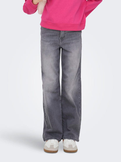 Dsiney Kidz - ONLY KIDS Mid Grey Wide Leg Jeans With Super Stretch and Adjustable Waist image 1