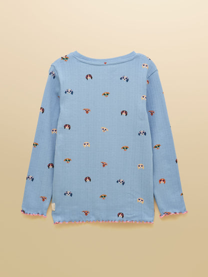 Joules Girls' Odelia Blue Dogs Long Sleeve Pointelle Top - image 2