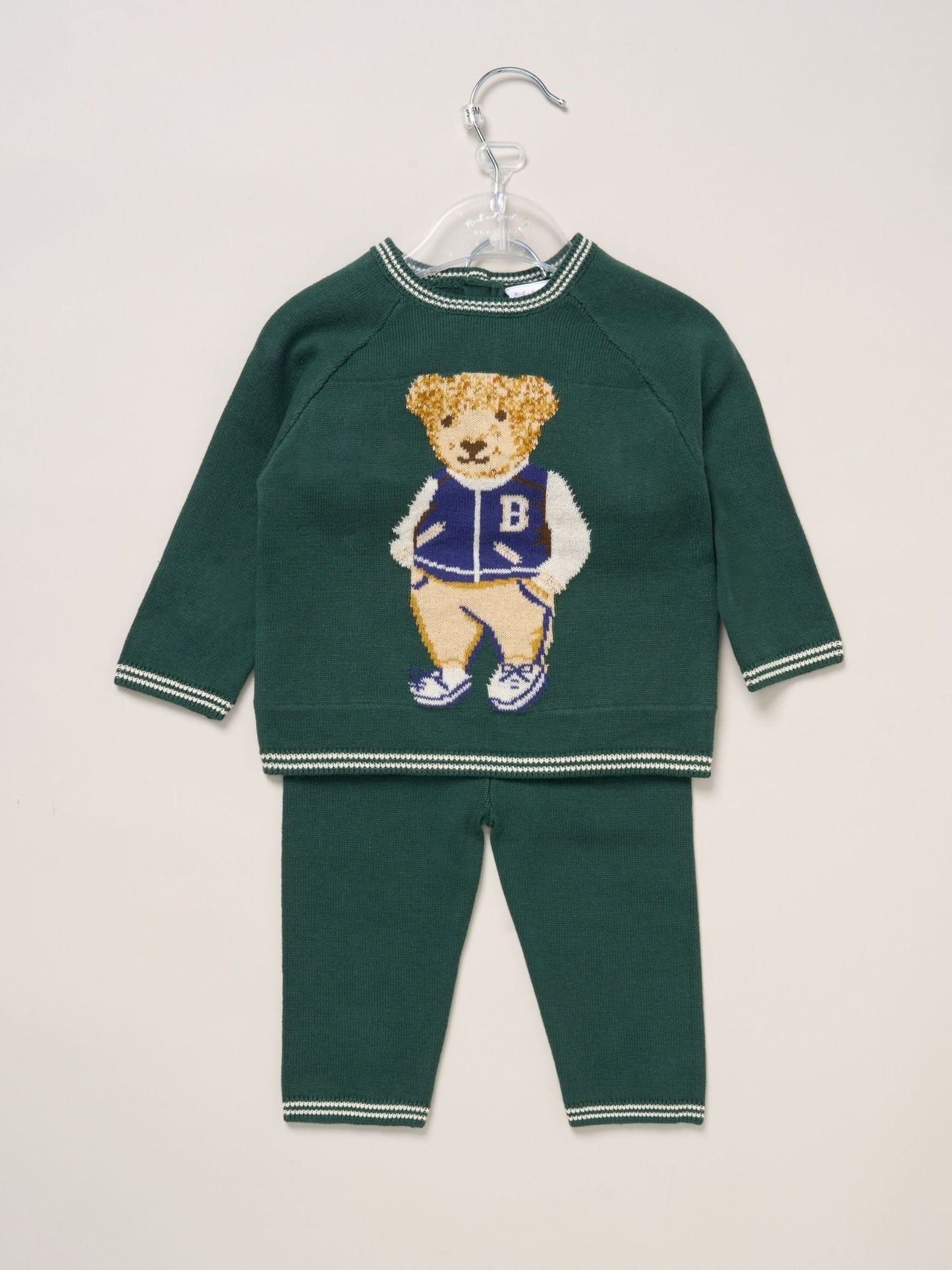 Rock-A-Bye Baby Boutique Green True Knit Bear Jumper And Trousers Outfit Set image 2