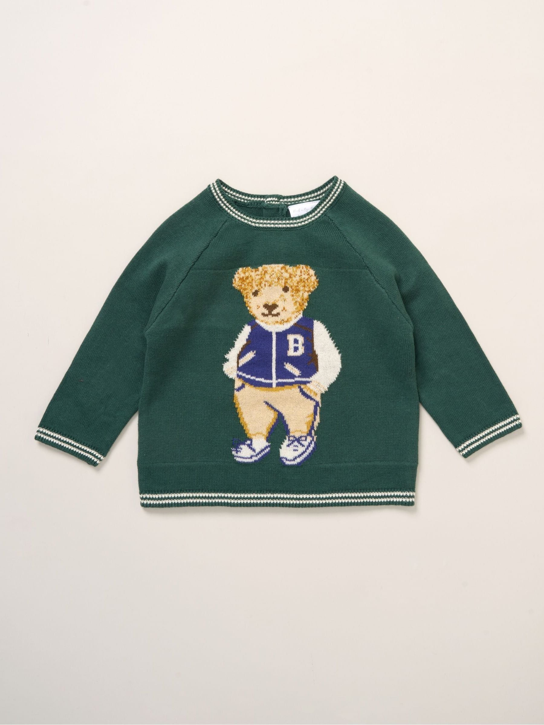 Rock-A-Bye Baby Boutique Green True Knit Bear Jumper And Trousers Outfit Set image 3