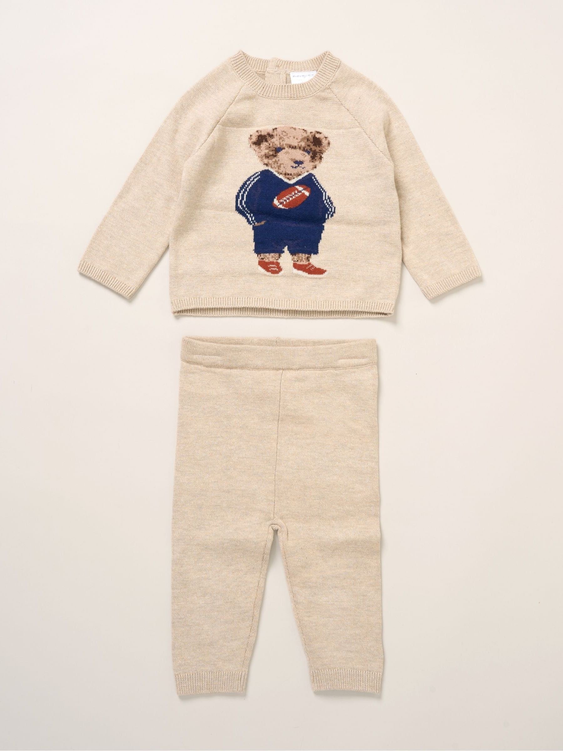 Rock-A-Bye Baby Boutique Brown True Knit Bear Jumper And Trousers Outfit Set image 1