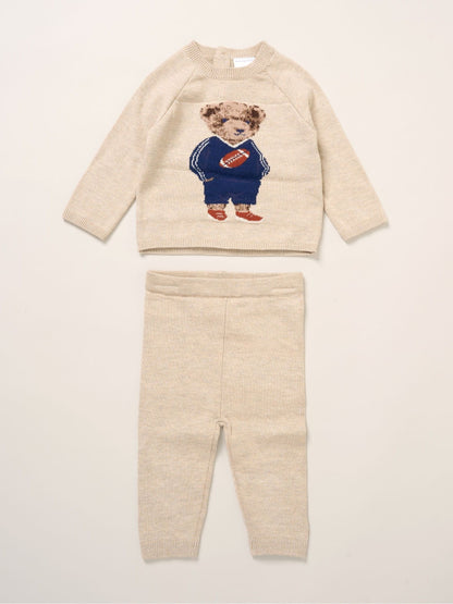 Rock-A-Bye Baby Boutique Brown True Knit Bear Jumper And Trousers Outfit Set image 1