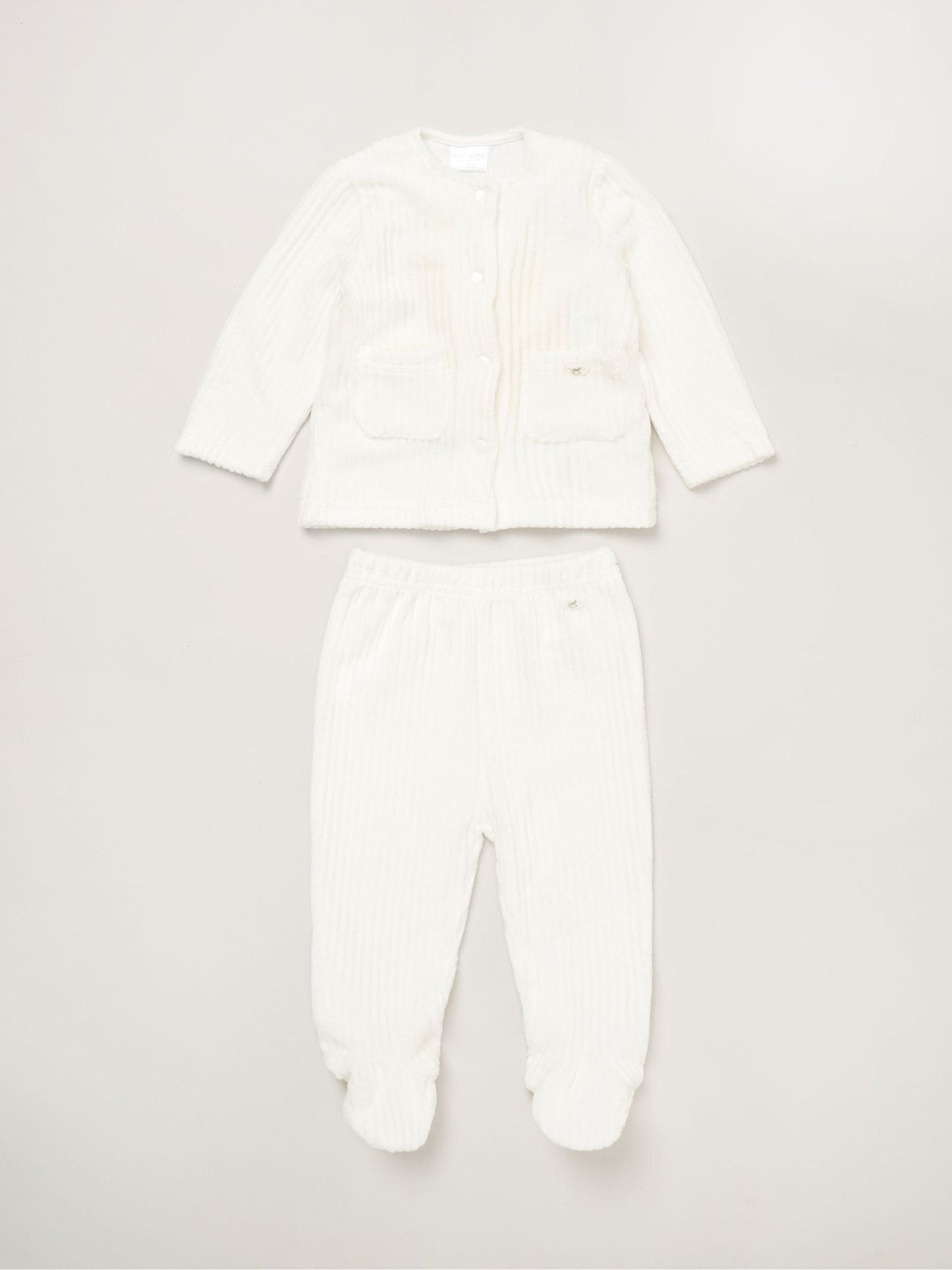 Rock-A-Bye Baby Boutique White Velour Rib Jacket And Footed Trousers Set image 1