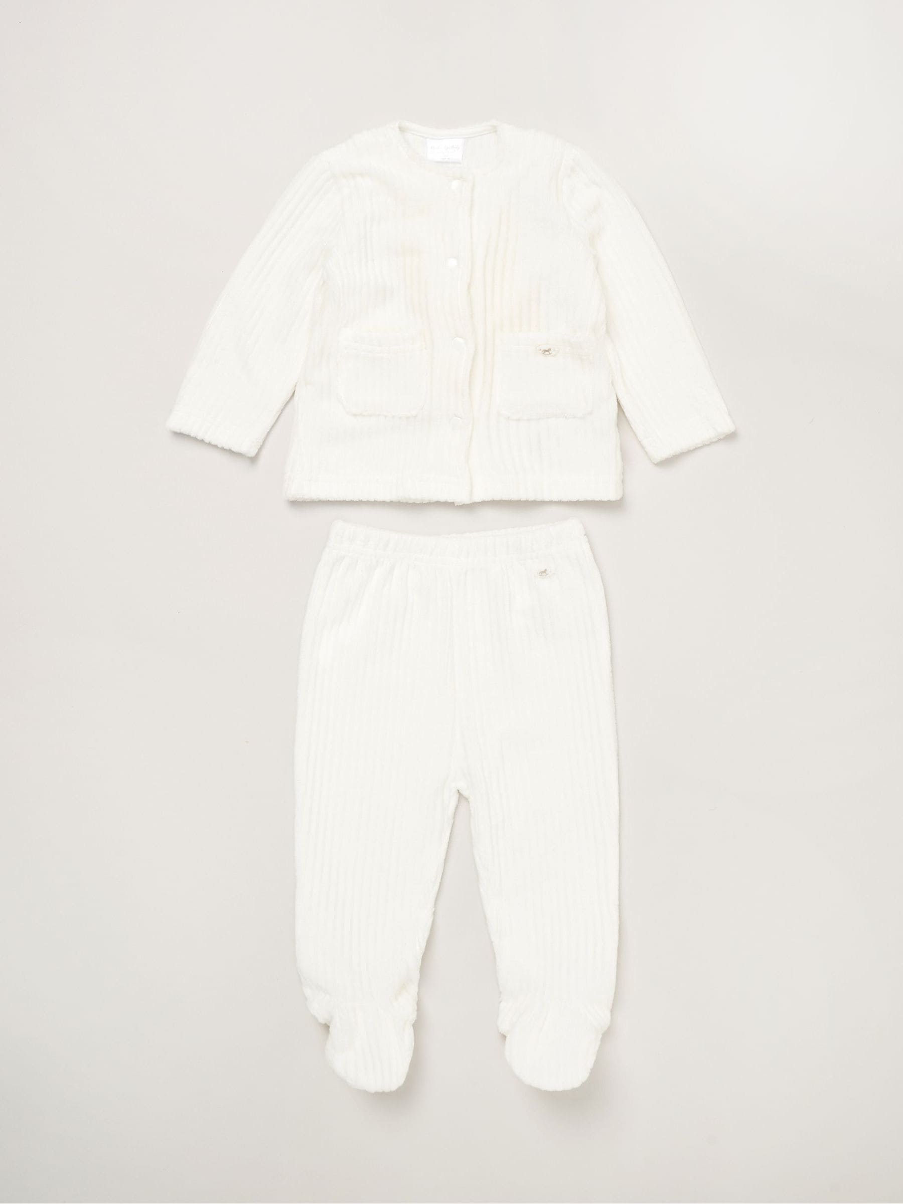 Rock-A-Bye Baby Boutique White Velour Rib Jacket And Footed Trousers Set image 1