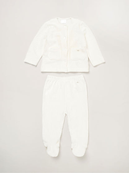 Rock-A-Bye Baby Boutique White Velour Rib Jacket And Footed Trousers Set image 1