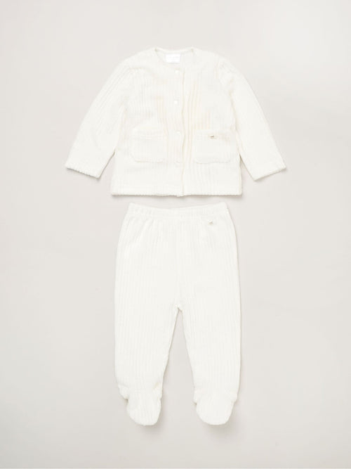 Rock-A-Bye Baby Boutique White Velour Rib Jacket And Footed Trousers Set image 1