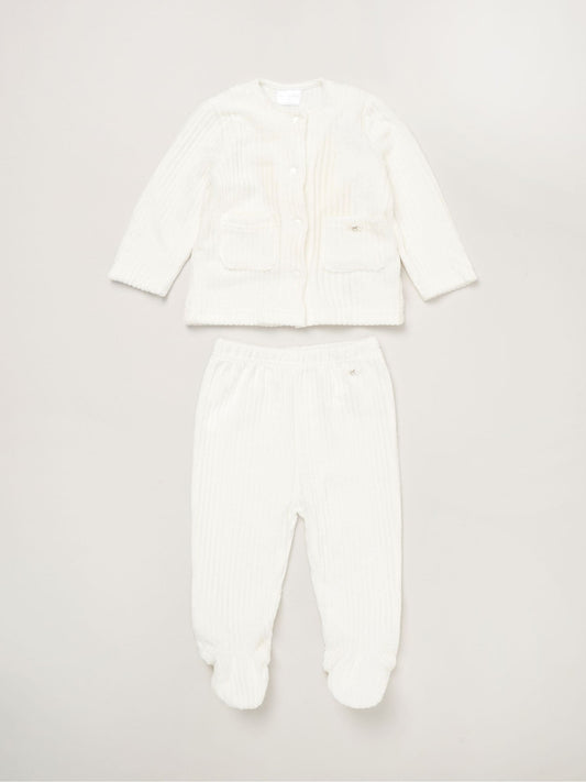Rock-A-Bye Baby Boutique White Velour Rib Jacket And Footed Trousers Set image 1