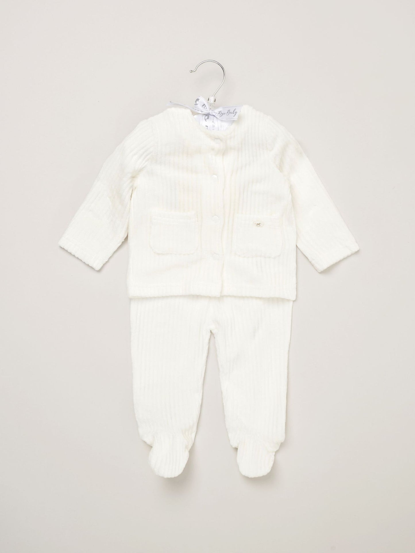 Rock-A-Bye Baby Boutique White Velour Rib Jacket And Footed Trousers Set image 2