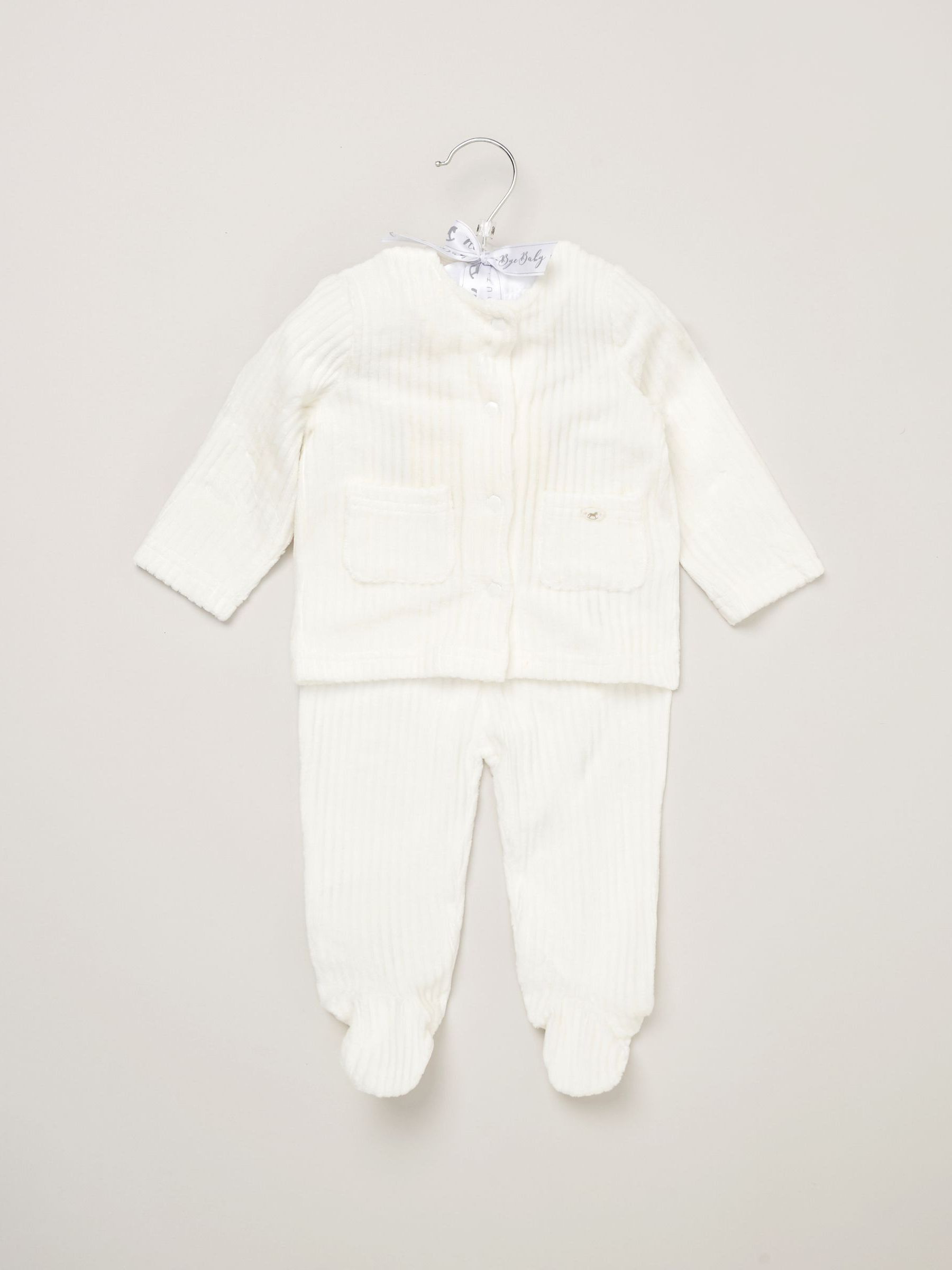 Rock-A-Bye Baby Boutique White Velour Rib Jacket And Footed Trousers Set image 2