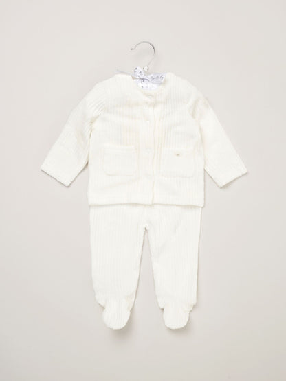 Rock-A-Bye Baby Boutique White Velour Rib Jacket And Footed Trousers Set image 2