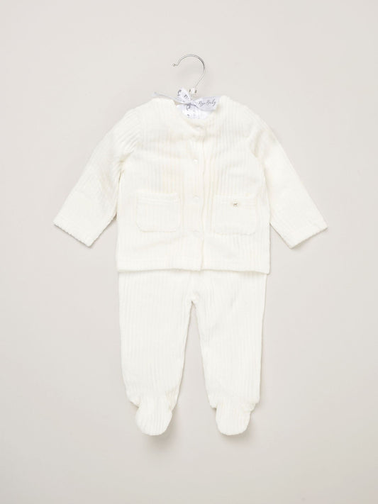 Rock-A-Bye Baby Boutique White Velour Rib Jacket And Footed Trousers Set image 2