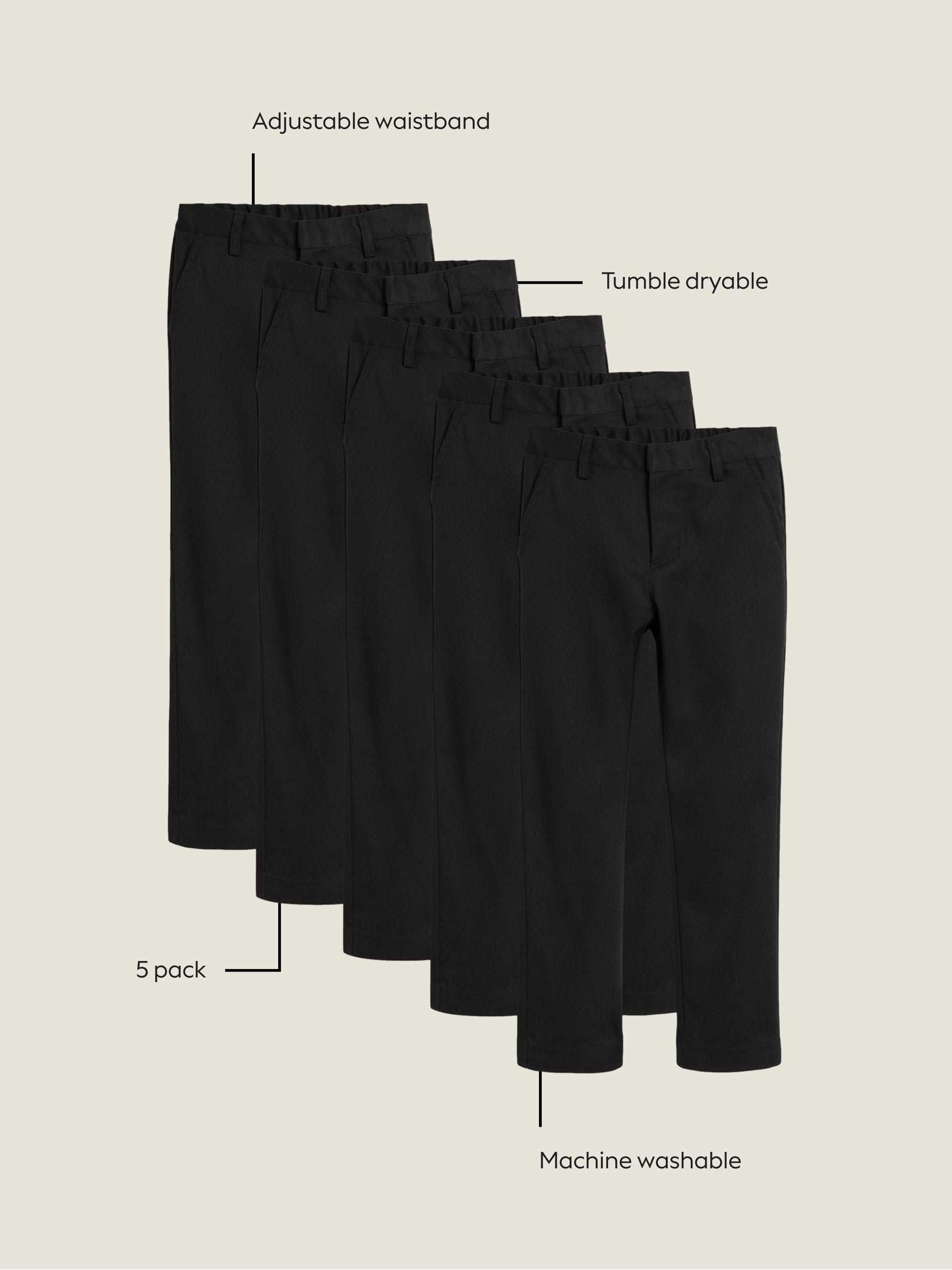 Dsiney Kidz - Black Straight Leg School Trousers 5 Pack (3-17yrs) image 4