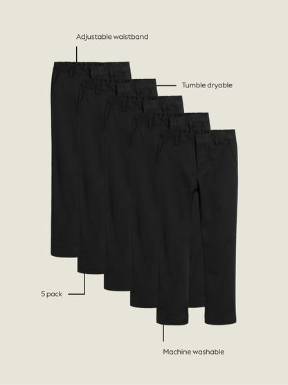 Dsiney Kidz - Black Straight Leg School Trousers 5 Pack (3-17yrs) image 4