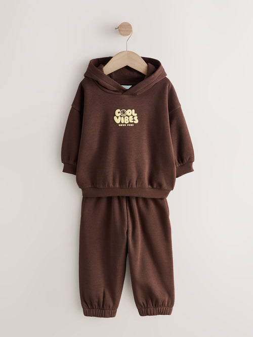 Chocolate Brown Cool Vibes Printed Hoodie and Joggers Set (3mths-7yrs) image 1