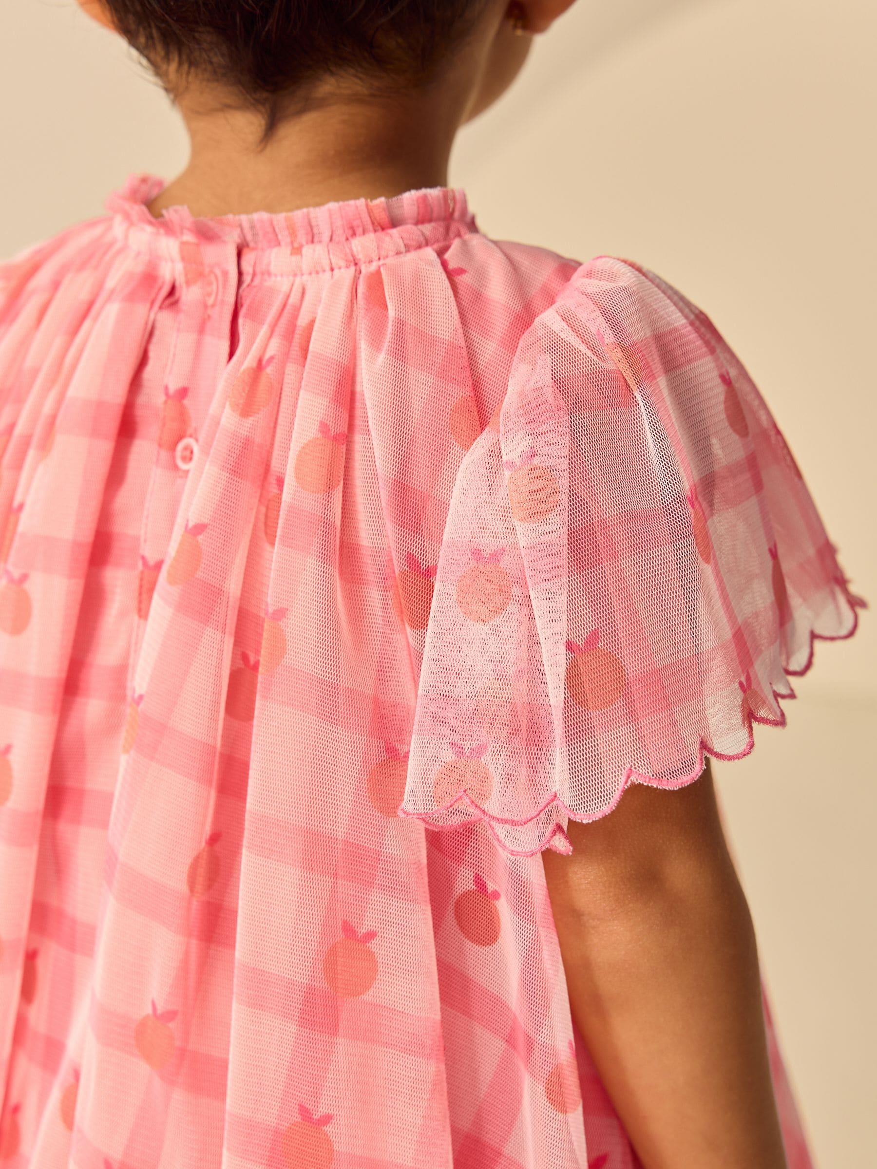 Coral Check Angel Sleeve Mesh Dress (3mths-7yrs) image 4