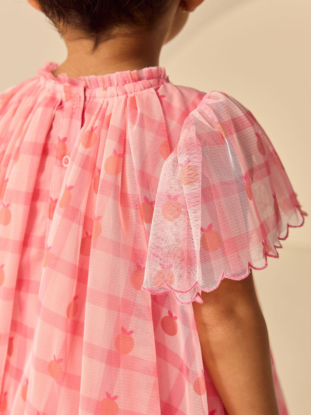 Coral Check Angel Sleeve Mesh Dress (3mths-7yrs) image 4