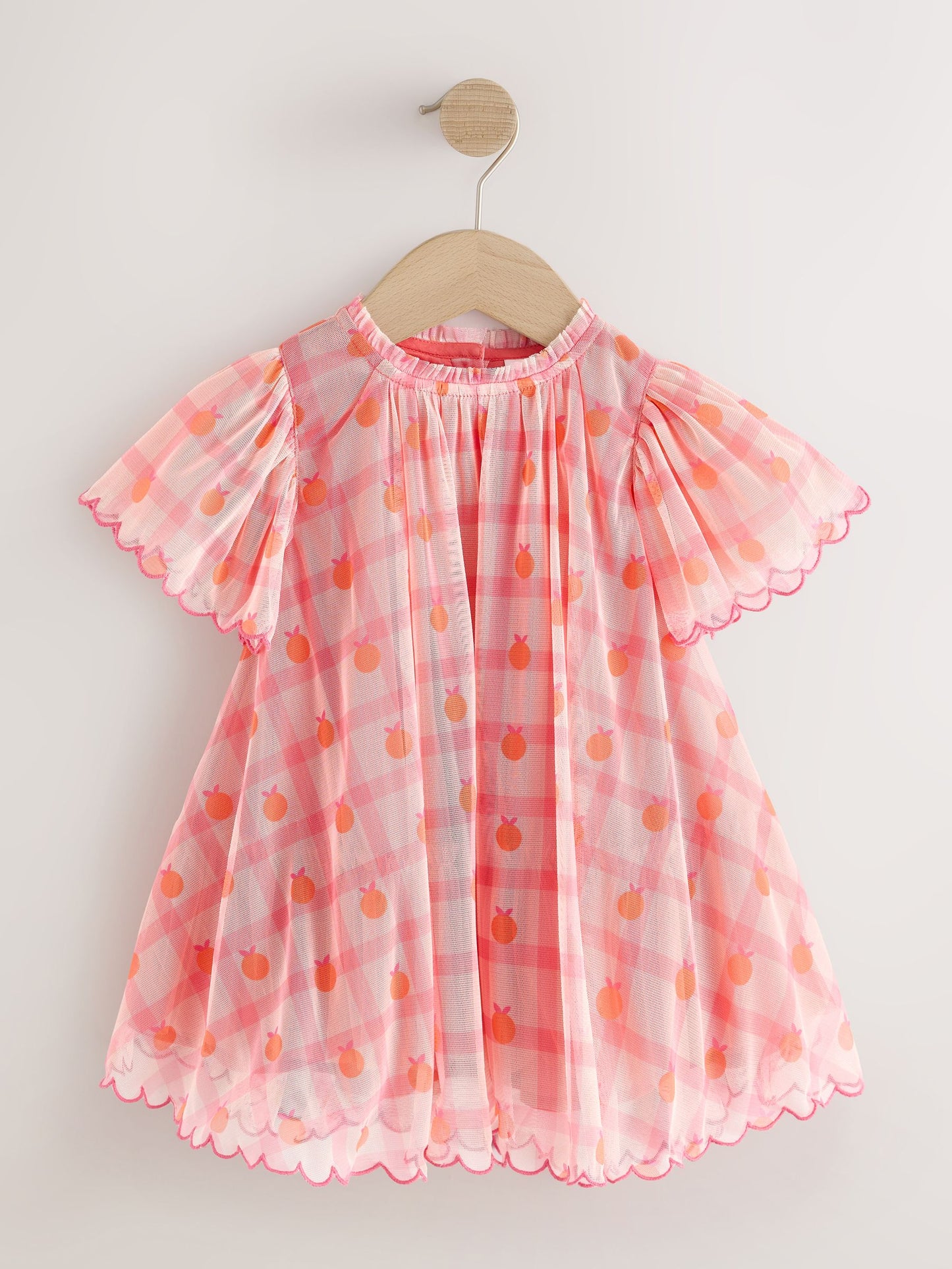 Coral Check Angel Sleeve Mesh Dress (3mths-7yrs) image 5