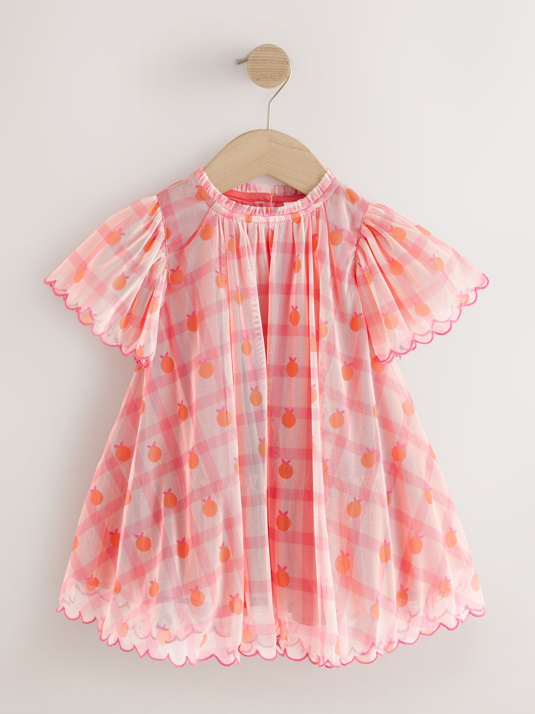 Coral Check Angel Sleeve Mesh Dress (3mths-7yrs) image 5