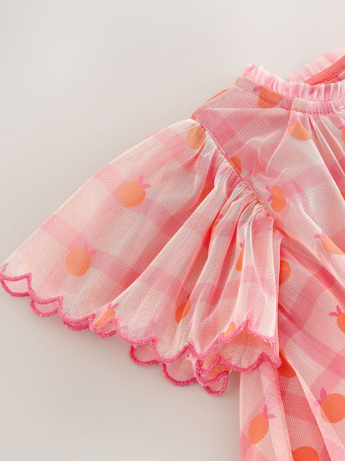 Coral Check Angel Sleeve Mesh Dress (3mths-7yrs) image 8