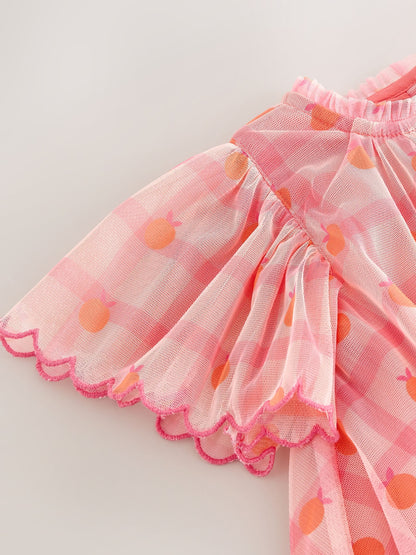 Coral Check Angel Sleeve Mesh Dress (3mths-7yrs) image 8