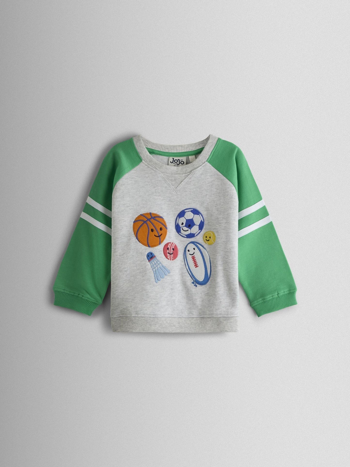 JoJo Maman Bébé Grey Marl 2-Piece Sport Appliqué Sweatshirt & Shorts Set image 3