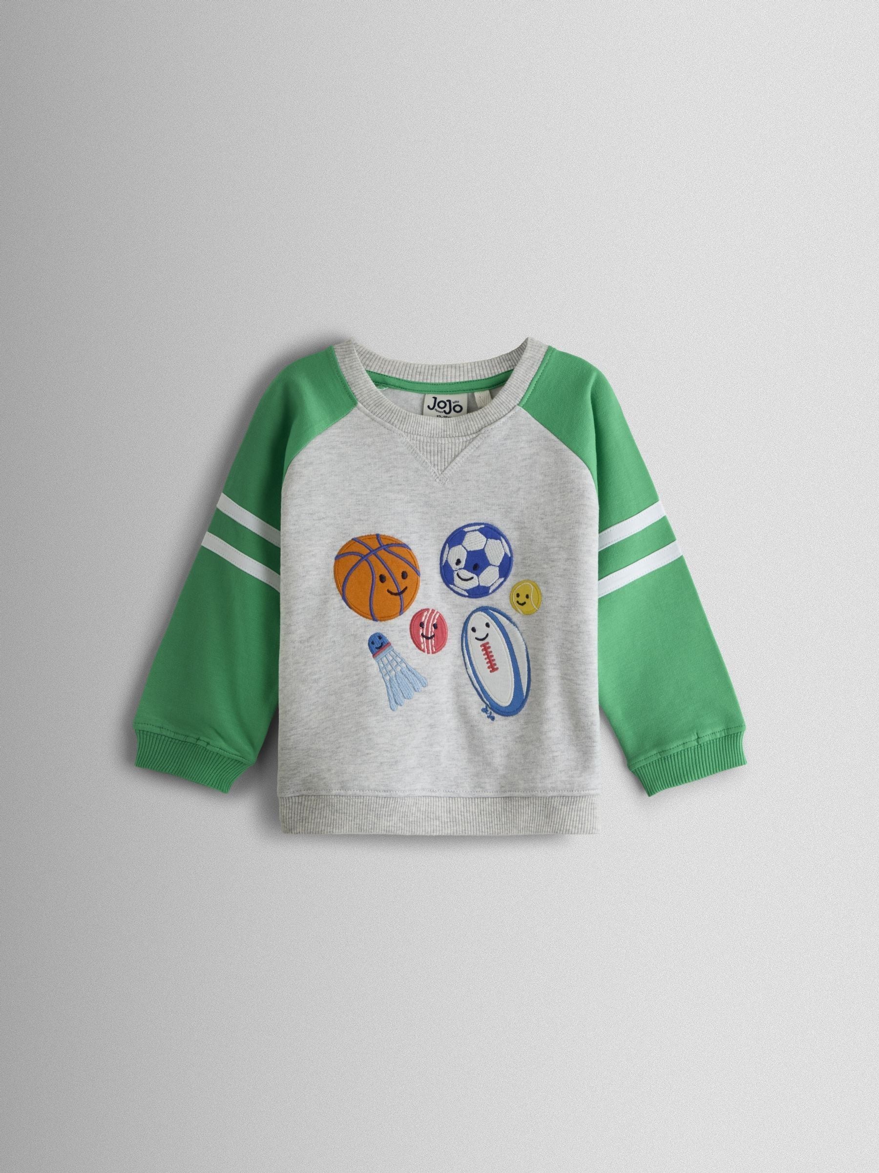 JoJo Maman Bébé Grey Marl 2-Piece Sport Appliqué Sweatshirt & Shorts Set image 3