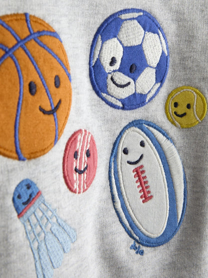 JoJo Maman Bébé Grey Marl 2-Piece Sport Appliqué Sweatshirt & Shorts Set image 7