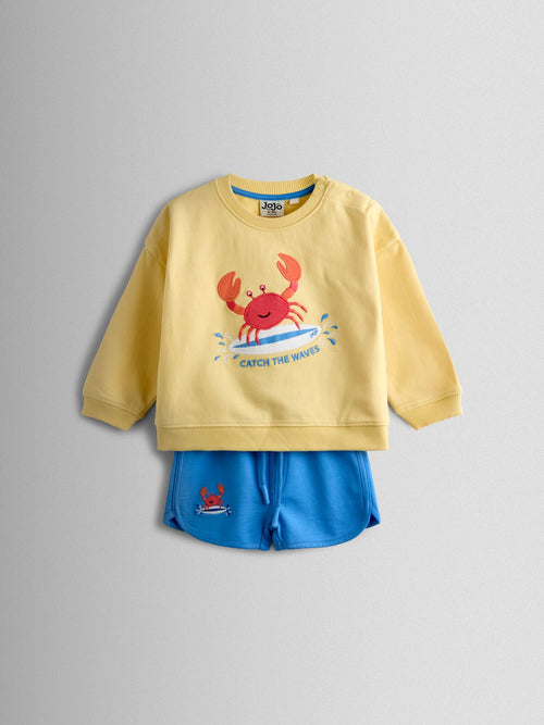 JoJo Maman Bébé Yellow Crab 2-Piece Sweatshirt & Shorts Set image 1