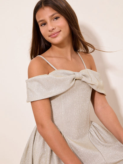 Dsiney Kidz - Lipsy Silver Bow Bardot Teen Dress (7-16yrs) image 2