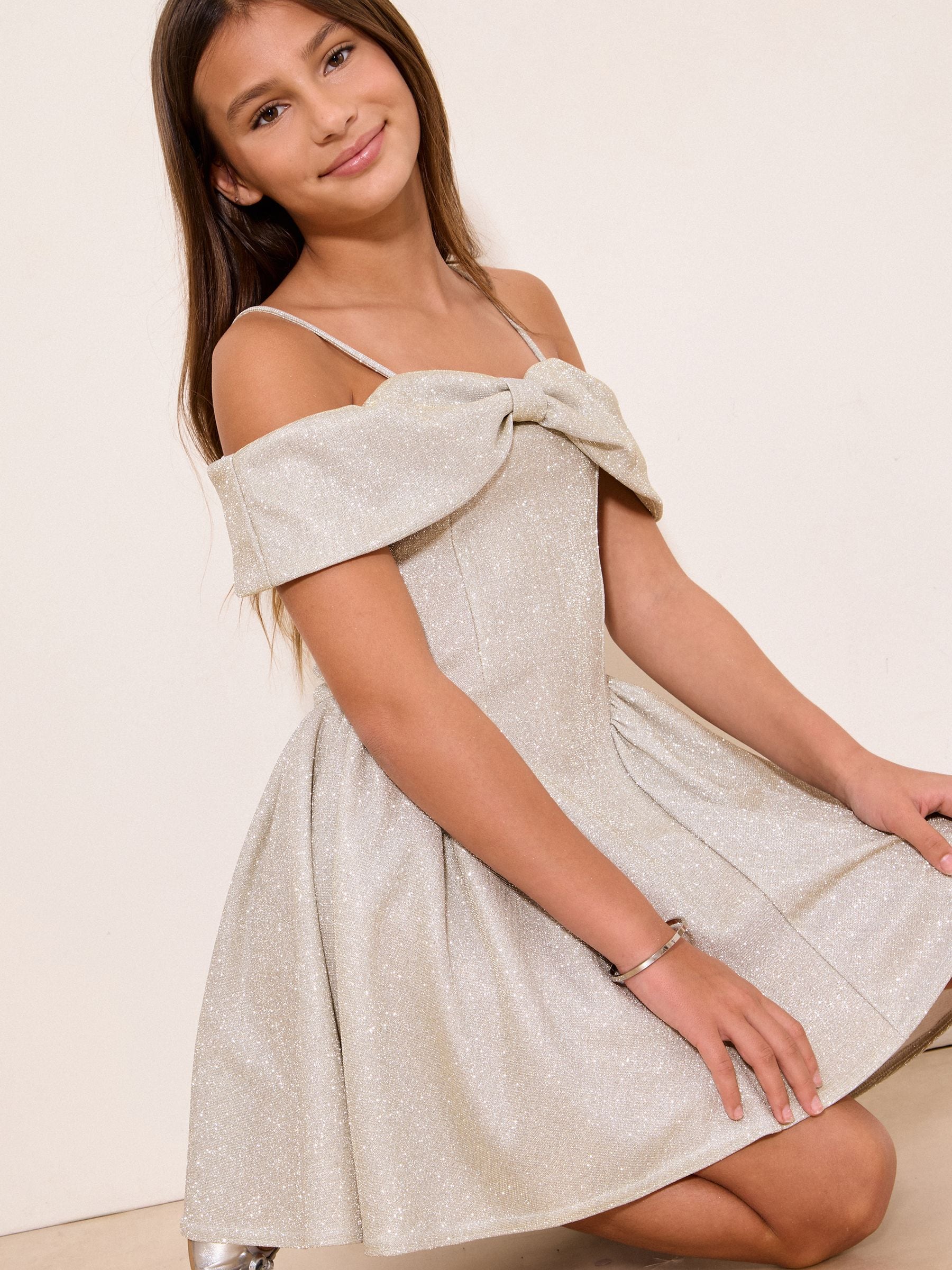 Dsiney Kidz - Lipsy Silver Bow Bardot Teen Dress (7-16yrs) image 4