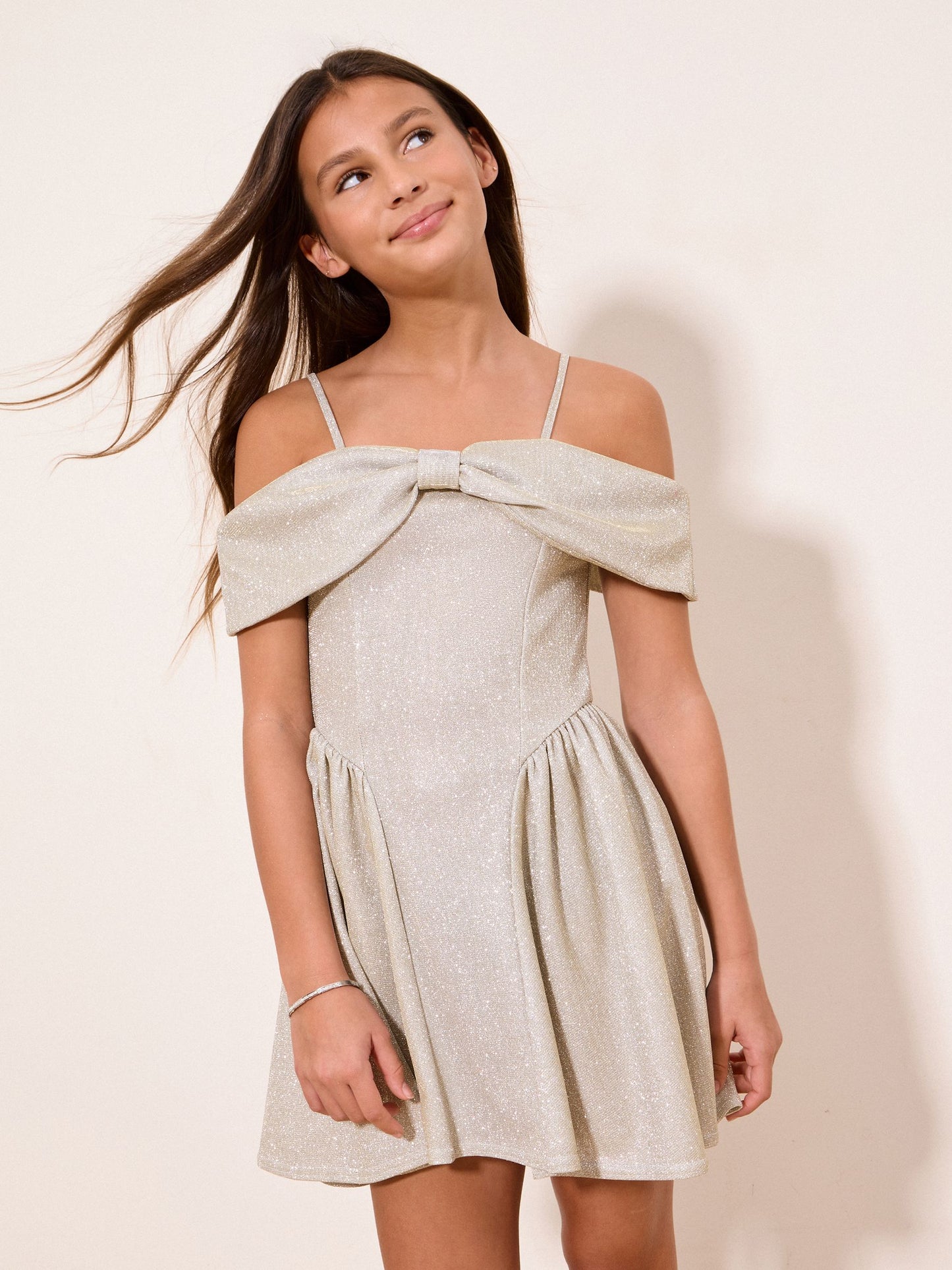 Dsiney Kidz - Lipsy Silver Bow Bardot Teen Dress (7-16yrs) image 1