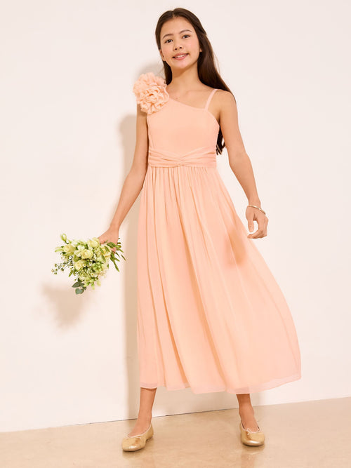 Dsiney Kidz - Lipsy Peach Pink Corsage One Shoulder Occasion Dress (7-16yrs) image 1