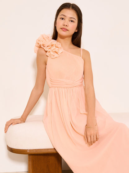 Lipsy Peach Pink Corsage One Shoulder Occasion Dress (7-16yrs) image 4